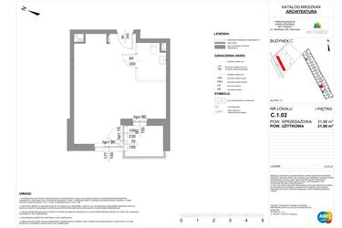 Rzut - Mieszkanie na sprzedaż 1 pokój o powierzchni 31,96 m² - numer C.1.02 w My Forest - Apartamenty inwestycyjne