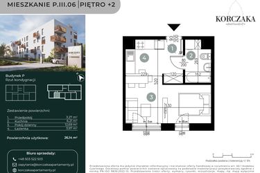Rzut - Mieszkanie na sprzedaż 1 pokój o powierzchni 26,14 m² - numer P.III.06 w Korczaka Apartamenty
