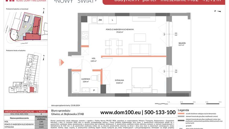 Rzut - Mieszkanie na sprzedaż 2 pokoje o powierzchni 41,41 m² - numer M02 w Apartamenty Nowy Świat