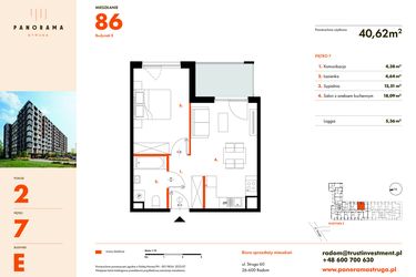 Rzut - Mieszkanie na sprzedaż 2 pokoje o powierzchni 40,62 m² - numer E86 w Panorama Struga