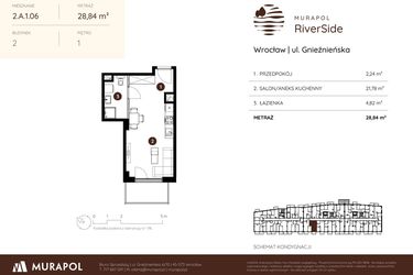 Rzut - Mieszkanie na sprzedaż 1 pokój o powierzchni 28,84 m² - numer 2.A.1.06 w Murapol RiverSide