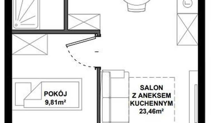 Rzut - Mieszkanie na sprzedaż 2 pokoje o powierzchni 38,48 m² - numer A.112 w Apartamenty Bałtyk
