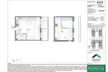 Rzut - Mieszkanie na sprzedaż 2 pokoje o powierzchni 58,43 m² - numer A.4.2. w Apartamenty Płużnicka