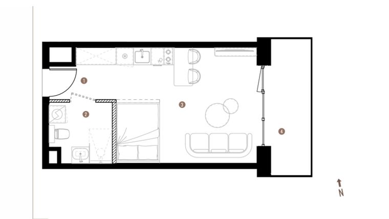 Rzut - Mieszkanie na sprzedaż 1 pokój o powierzchni 27,45 m² - numer A1.7.06 w Belg Apartamenty etap II