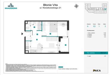 Rzut - Mieszkanie na sprzedaż 2 pokoje o powierzchni 39,01 m² - numer 63 w Błonie Vita