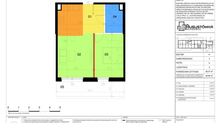 Rzut - Mieszkanie na sprzedaż 2 pokoje o powierzchni 42,37 m² - numer A3 w Augustówka Residence