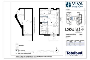 Rzut - Mieszkanie na sprzedaż 2 pokoje o powierzchni 42,89 m² - numer M.3.44 w Viva Piastów
