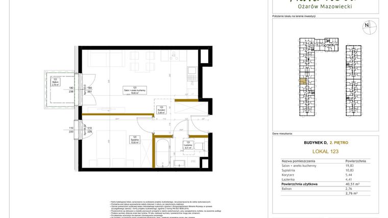 Rzut - Mieszkanie na sprzedaż 2 pokoje o powierzchni 40,99 m² - numer 123 w Aura Nova etap II