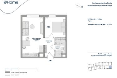 Rzut - Mieszkanie na sprzedaż 2 pokoje o powierzchni 38,83 m² - numer 22 w AtHome - Apartamenty inwestycyjne