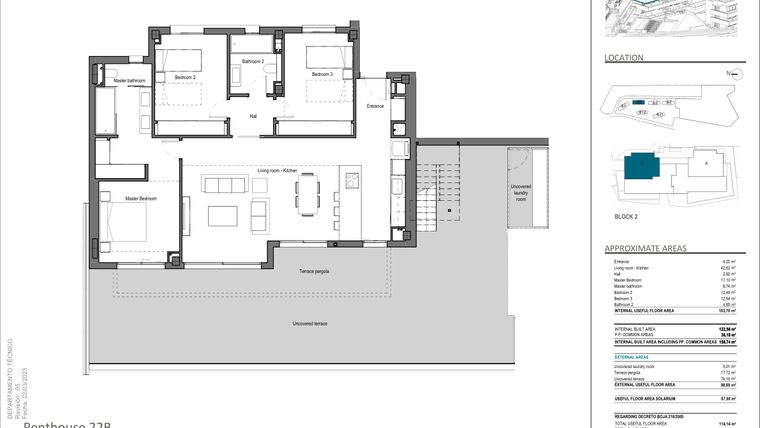 Rzut - Mieszkanie na sprzedaż 3 pokoje o powierzchni 103,76 m² - numer 22B w Quintessence - Marbella