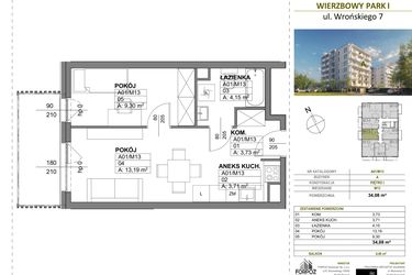Rzut - Mieszkanie na sprzedaż 2 pokoje o powierzchni 34,08 m² - numer A00_M13 w Wierzbowy Park