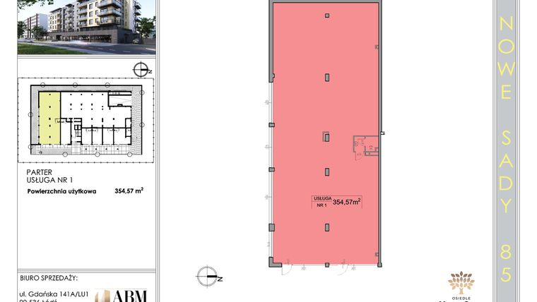 Rzut - Lokal użytkowy na sprzedaż 1 pokój o powierzchni 353,99 m² - numer U1 w Nowe Sady 85