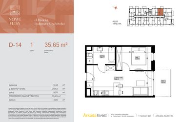 Rzut - Mieszkanie na sprzedaż 2 pokoje o powierzchni 35,65 m² - numer M14_NF.d w Nowe Flisy II