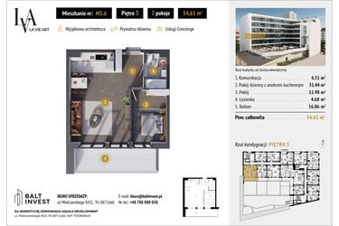 Rzut - Mieszkanie na sprzedaż 2 pokoje o powierzchni 54,61 m² - numer M3.6 w La Vie Art