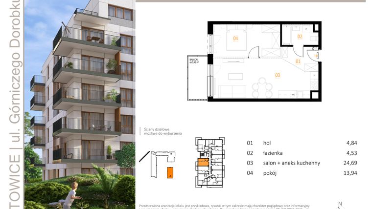 Rzut - Mieszkanie na sprzedaż 2 pokoje o powierzchni 48 m² - numer A_30 w Zielony Nikiszowiec