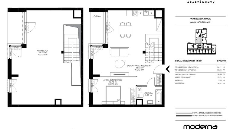 Rzut - Mieszkanie na sprzedaż 4 pokoje o powierzchni 125,33 m² - numer 601 w Chronos