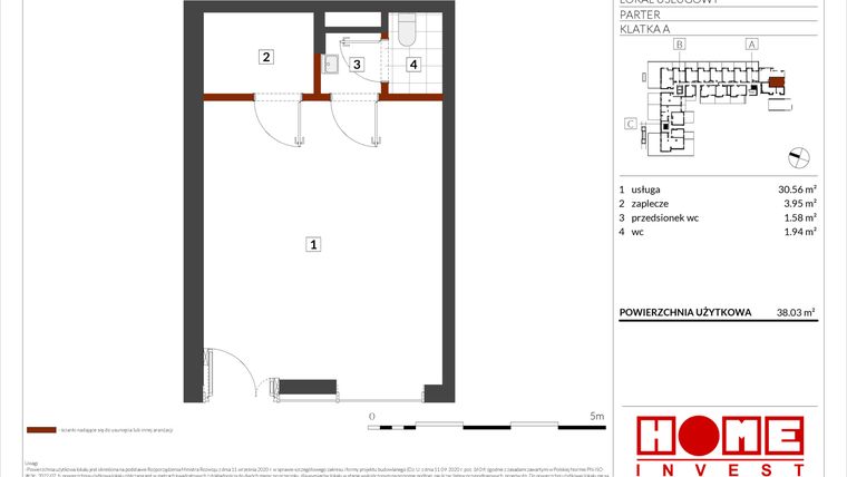 Rzut - Lokal użytkowy na sprzedaż 1 pokój o powierzchni 38,03 m² - numer E2-01 w Warszawski Świt etap XI