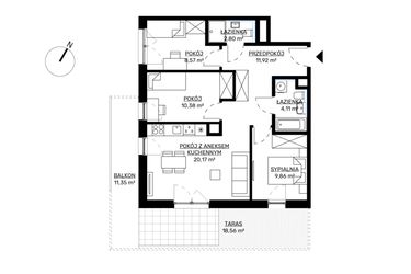 Rzut - Mieszkanie na sprzedaż 4 pokoje o powierzchni 67,81 m² - numer M4 w KWADRAT etap 2