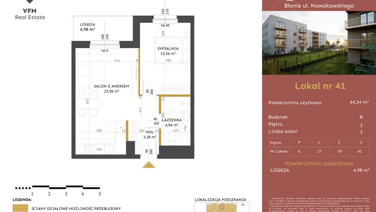 Rzut - Mieszkanie na sprzedaż 2 pokoje o powierzchni 44,34 m² - numer 41 w Stacja Błonie etap II