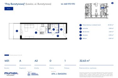 Rzut - Mieszkanie na sprzedaż 1 pokój o powierzchni 32,63 m² - numer 31A w Przy Bursztynowej