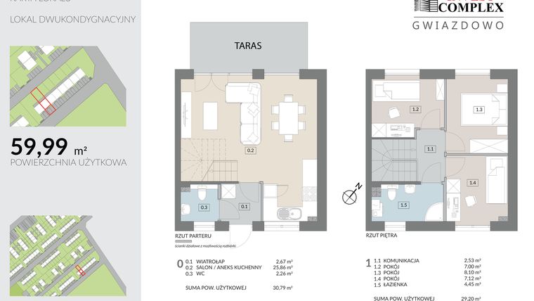 Rzut - Mieszkanie na sprzedaż 4 pokoje o powierzchni 59,99 m² - numer N7.2 w Osiedle Gwiazdowo etap 9