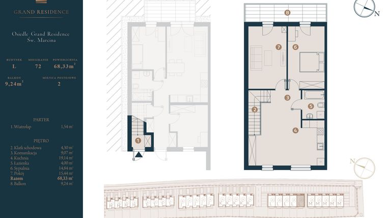 Rzut - Dom na sprzedaż 3 pokoje o powierzchni 68,33 m² - numer L72 w Osiedle Św. Marcina