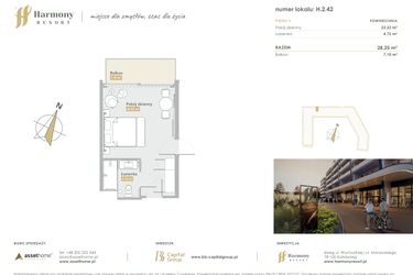 Rzut - Mieszkanie na sprzedaż 1 pokój o powierzchni 28,25 m² - numer H.2.42 w Harmony Resort