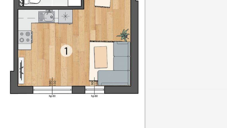 Rzut - Mieszkanie na sprzedaż 1 pokój o powierzchni 27,69 m² - numer G5-01 w Osada Sportowa Smolec