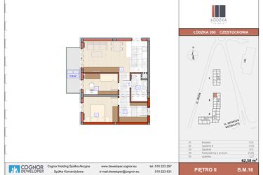 Rzut - Mieszkanie na sprzedaż 3 pokoje o powierzchni 62,67 m² - numer B.M.16 w Łódzka Osiedle