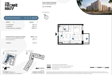 Rzut - Mieszkanie na sprzedaż 1 pokój o powierzchni 29,7 m² - numer C.2.5.M35 w Nowe Promenady etap II