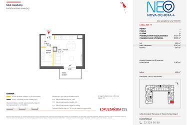 Rzut - Mieszkanie na sprzedaż 1 pokój o powierzchni 31,37 m² - numer 74 w Neo Nova Ochota 4