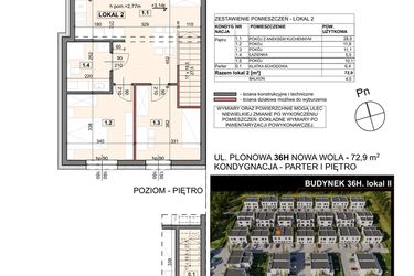 Rzut - Mieszkanie na sprzedaż 4 pokoje o powierzchni 72,9 m² - numer 36H/2 w Zespół willowy Zielona Polana - etap 6