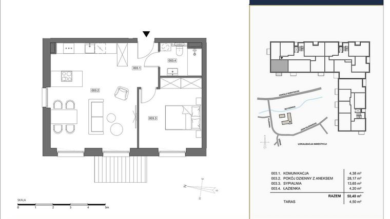 Rzut - Mieszkanie na sprzedaż 2 pokoje o powierzchni 50,4 m² - numer A.003 w Nowa Młynówka