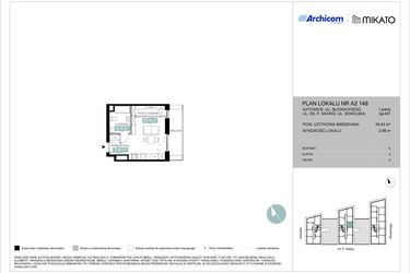Rzut - Mieszkanie na sprzedaż 1 pokój o powierzchni 29,43 m² - numer A2 149 w Mikato