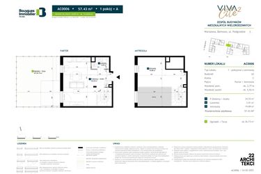 Rzut - Mieszkanie na sprzedaż 1 pokój o powierzchni 57,43 m² - numer AC0006 w Viva Cité 2