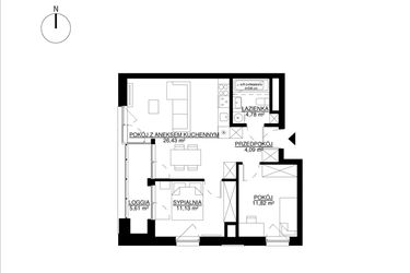 Rzut - Mieszkanie na sprzedaż 3 pokoje o powierzchni 58,25 m² - numer M17 w KrakoVska etap 2