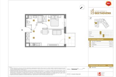 Rzut - Mieszkanie na sprzedaż 2 pokoje o powierzchni 36,66 m² - numer C17 w Apartamenty Beethovena etap 2