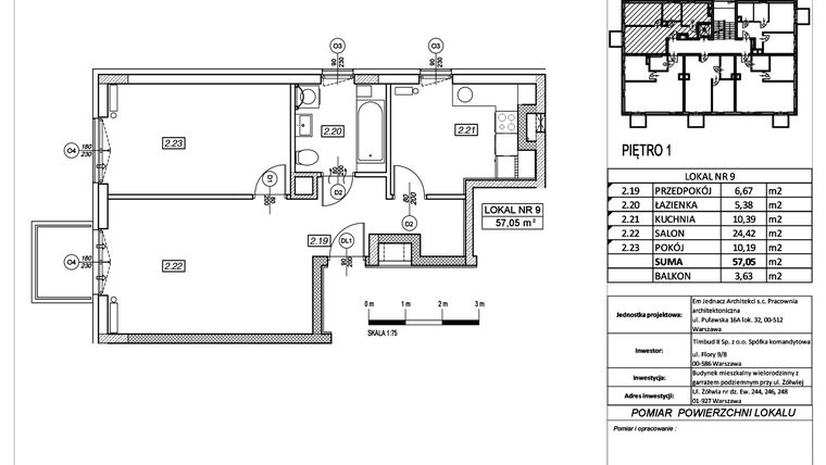 Rzut - Mieszkanie na sprzedaż 2 pokoje o powierzchni 57,05 m² - numer M-9 w Żółwia