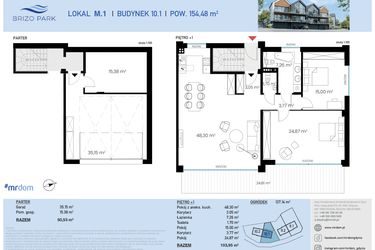 Rzut - Mieszkanie na sprzedaż 3 pokoje o powierzchni 154,48 m² - numer 10.1.1 w Brizo Park