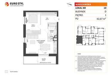 Rzut - Mieszkanie na sprzedaż 2 pokoje o powierzchni 42,67 m² - numer D.10 w Osiedle Warszawska etap II