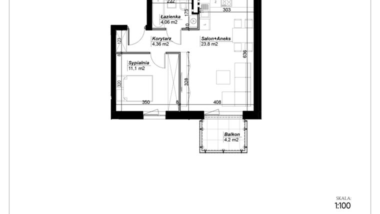 Rzut - Mieszkanie na sprzedaż 2 pokoje o powierzchni 43,32 m² - numer C.7 w Narcyzowe Wzgórza II