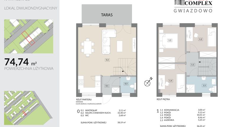 Rzut - Mieszkanie na sprzedaż 4 pokoje o powierzchni 74,44 m² - numer K11.1 w Osiedle Gwiazdowo etap 9