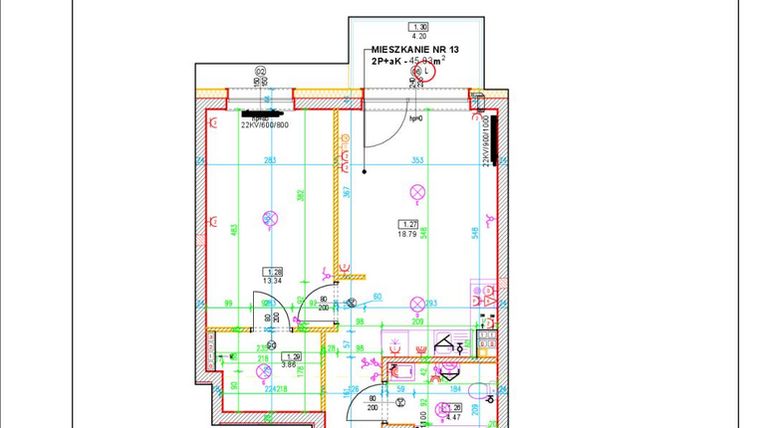 Rzut - Mieszkanie na sprzedaż 2 pokoje o powierzchni 45,93 m² - numer D13 w Osiedle Zuchów