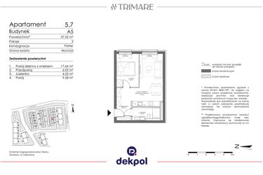 Rzut - Mieszkanie na sprzedaż 2 pokoje o powierzchni 37,08 m² - numer 5.7 w Trimare