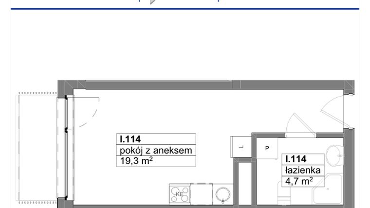 Rzut - Mieszkanie na sprzedaż 1 pokój o powierzchni 24 m² - numer 114 w Reda City etap III