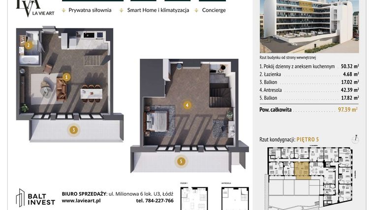 Rzut - Mieszkanie na sprzedaż 2 pokoje o powierzchni 97,39 m² - numer M5.4 w La Vie Art