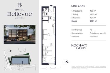 Rzut - Mieszkanie na sprzedaż 1 pokój o powierzchni 32,81 m² - numer 45 w Hotel Bellevue