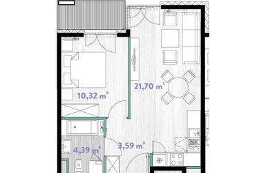 Rzut - Mieszkanie na sprzedaż 2 pokoje o powierzchni 40,15 m² - numer A.04.13 w Do Wilgi