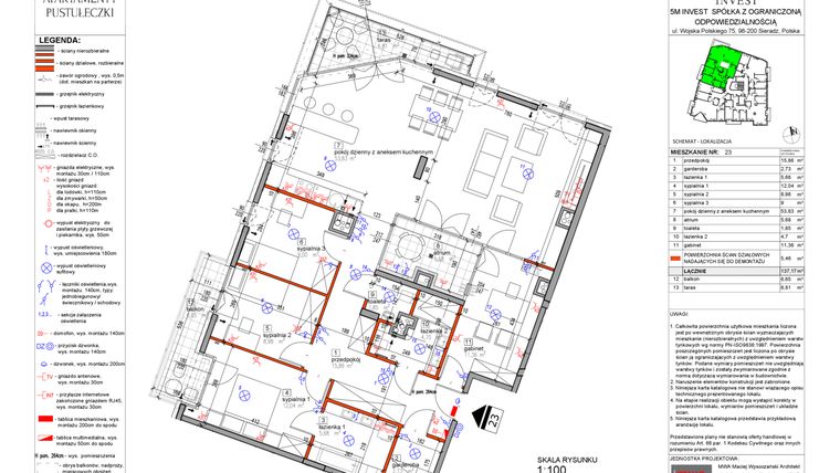 Rzut - Mieszkanie na sprzedaż 6 pokoi o powierzchni 131,71 m² - numer 23 w Apartamenty Pustułeczki