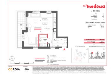 Rzut - Mieszkanie na sprzedaż 1 pokój o powierzchni 49,07 m² - numer A.153 w Modena II
